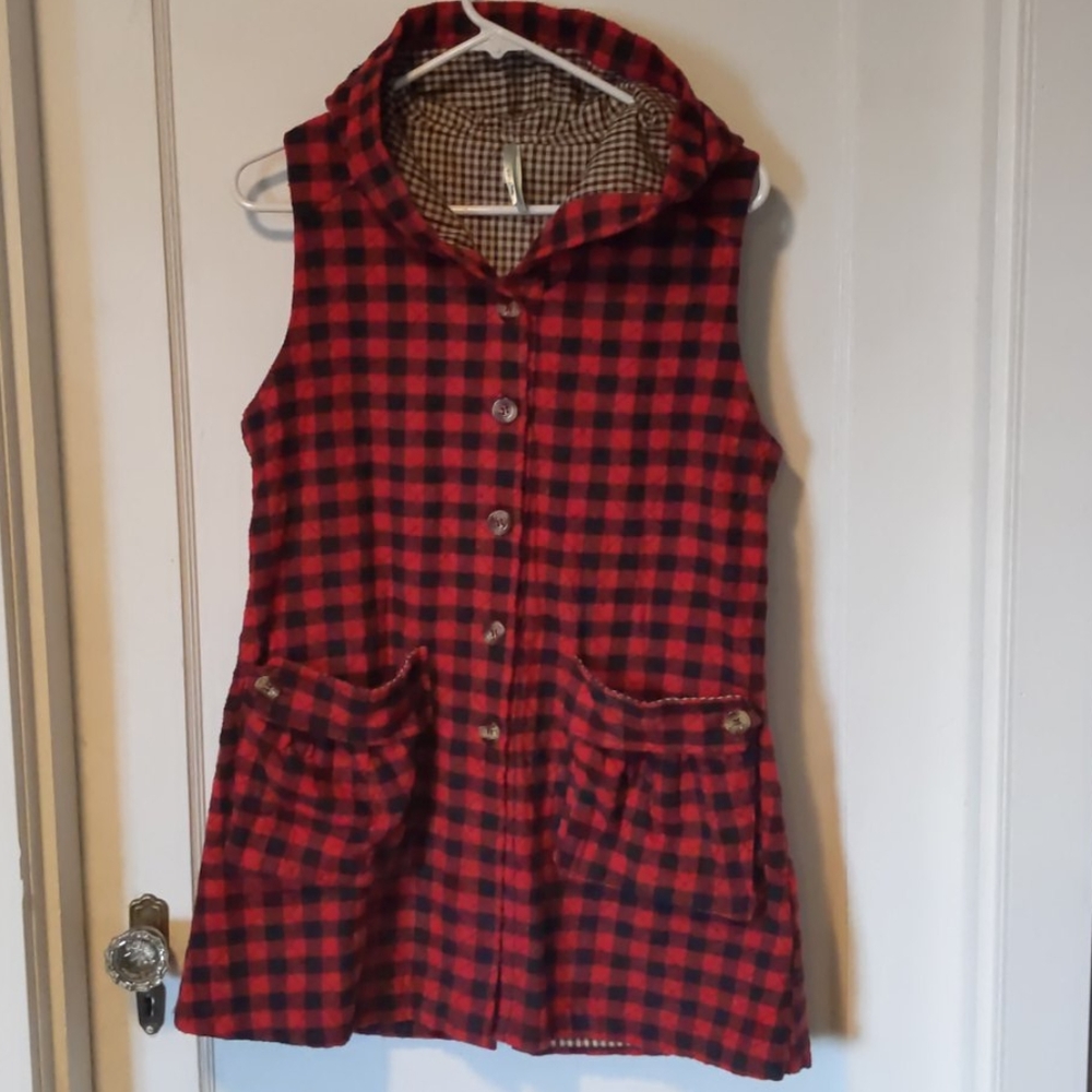 Buffalo plaid long vest
